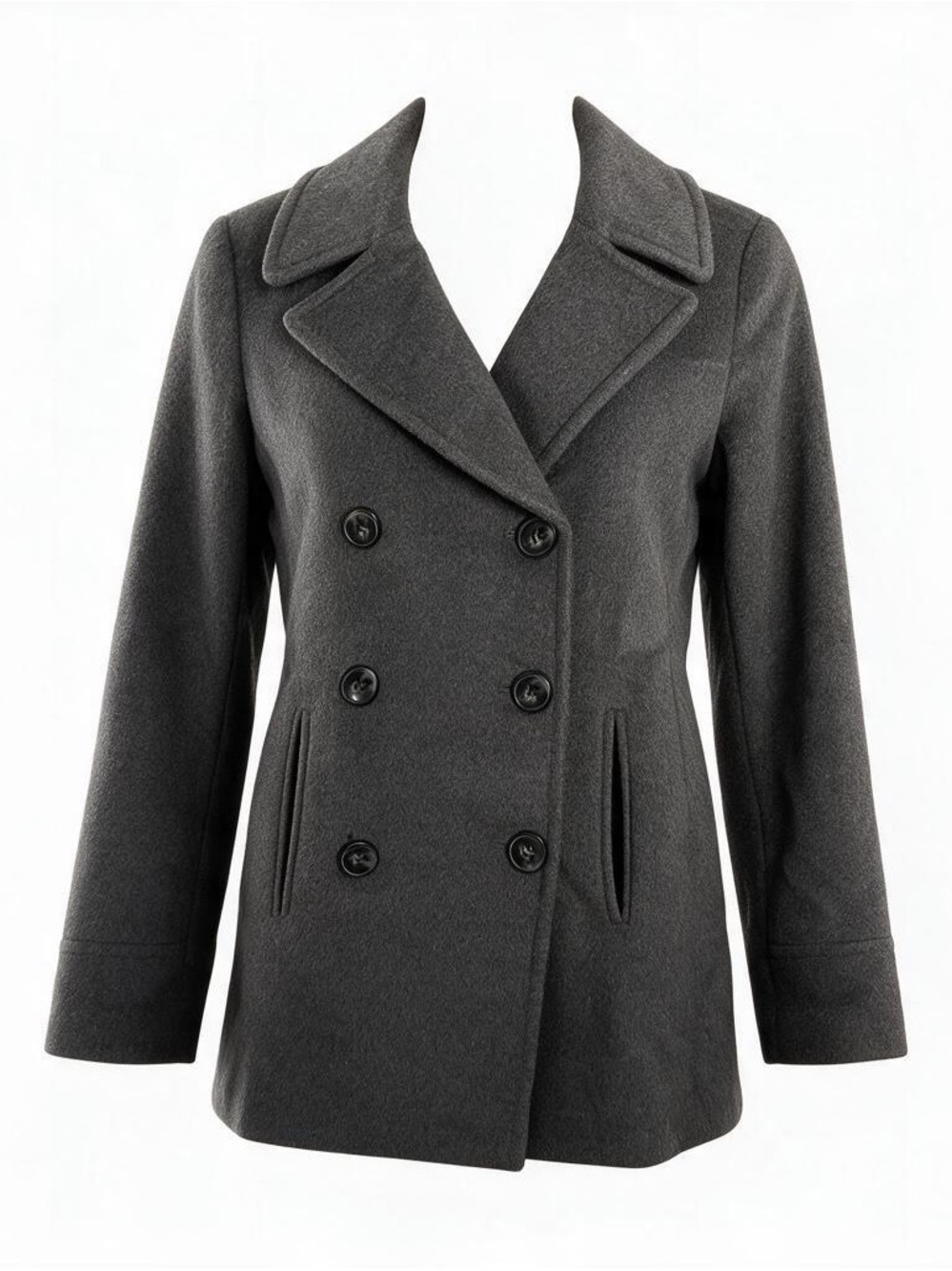 St John’s Bay Classic Double-Breasted Women's Peacoat - Charcoal Gray